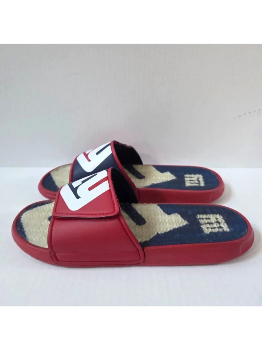 New York Giants Slides Mens 11 / 12 Red Blue Big Logo Gel Sandals Flip Flops
